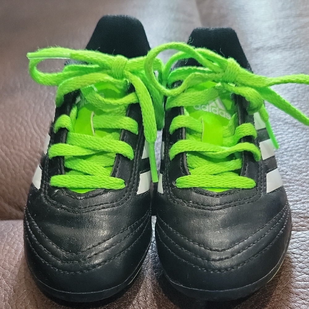 Adidas Black and White Sports Cleats with Neon Laces and Cleats